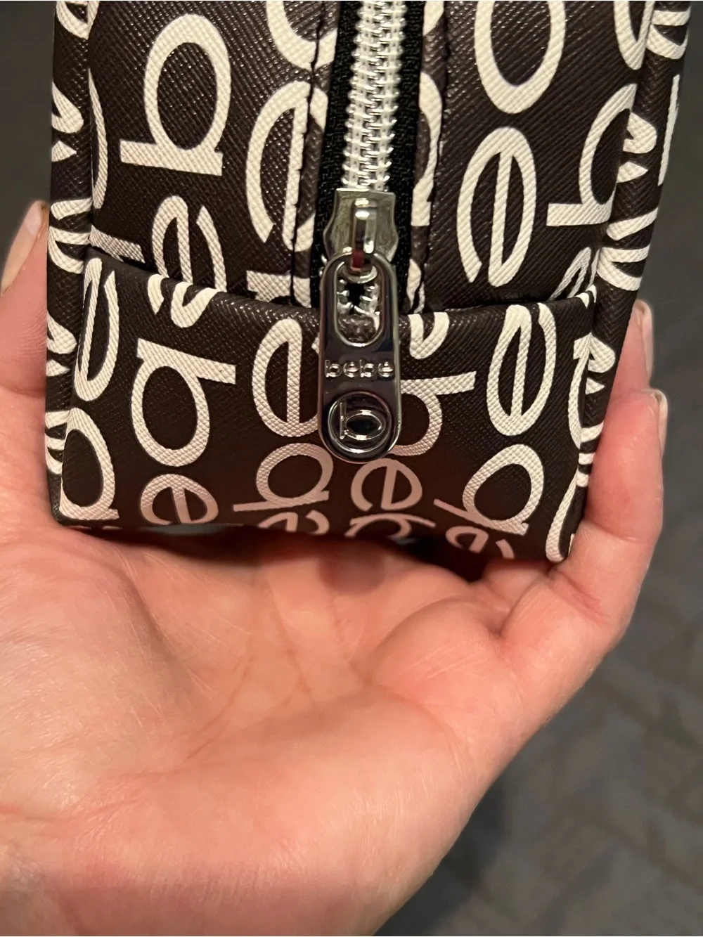 bebe Black & White Signature Logo Cosmetic Case with travel containers
